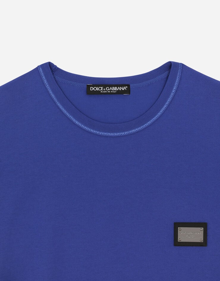 Dolce & Gabbana T-shirt cotone con placca logata Blu G8PT1TG7F2I