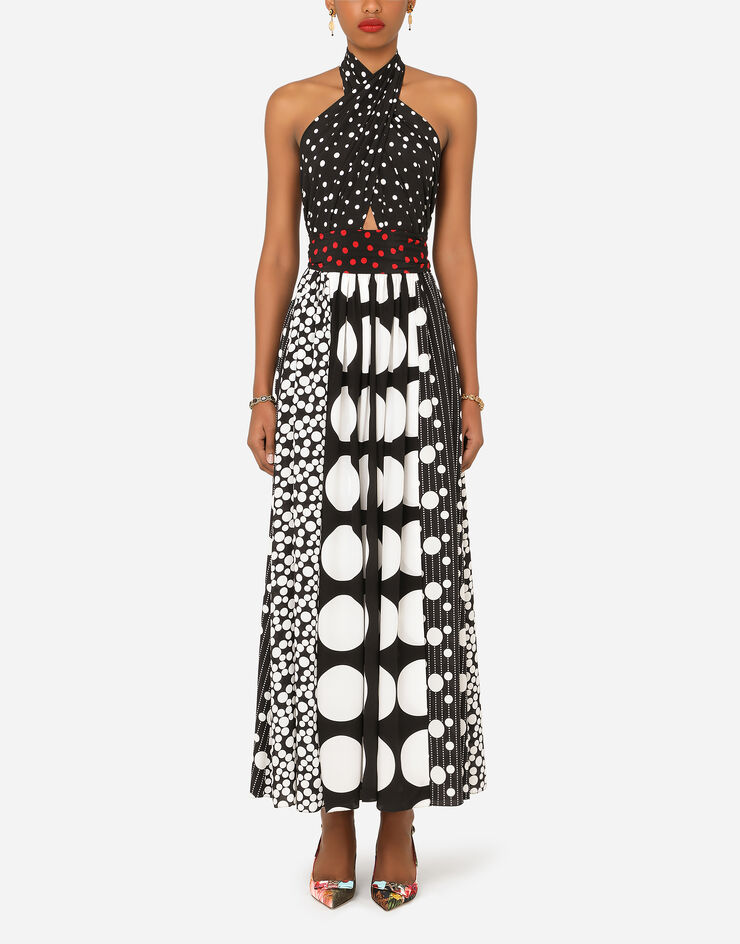 Dolce & Gabbana Long patchwork crepe de chine and charmeuse dress BLUE F6M0NTGDY60