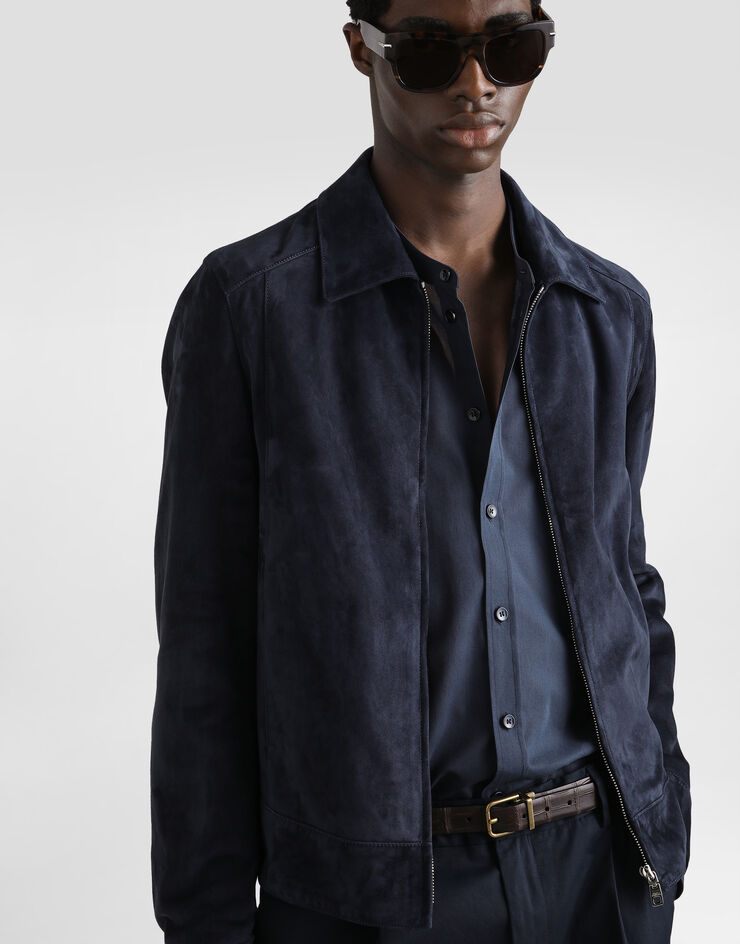 Dolce & Gabbana Leather zipped jacket Blue G9BPCLHULUU