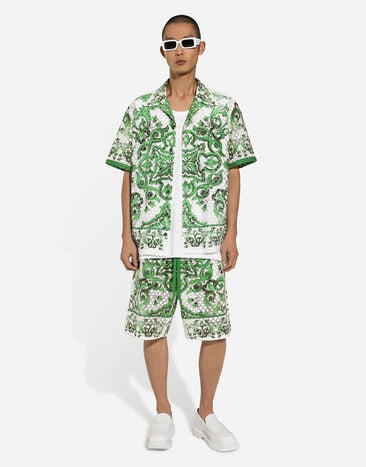 Dolce & Gabbana Crochet lace jogging shorts with majolica print Print GV37ATFIM4P