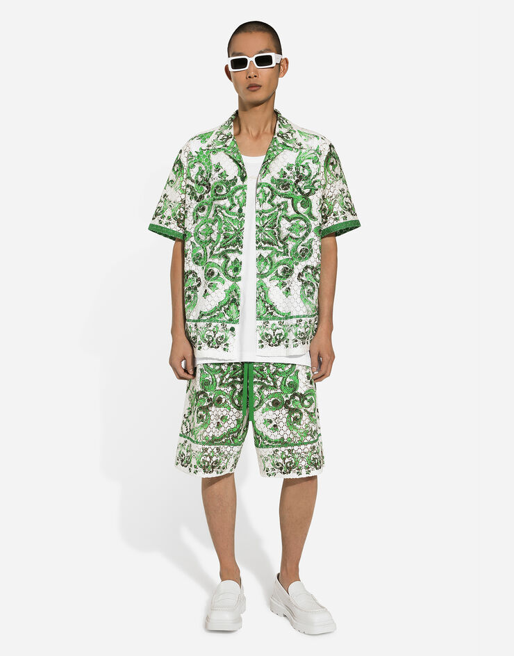 Dolce & Gabbana 马约利卡印花钩编蕾丝慢跑百慕大短裤 版画 GV37ATFIM4P