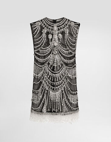 Dolce & Gabbana Short tulle dress with chandelier embroidery Multicolor F60EAZGDDF4