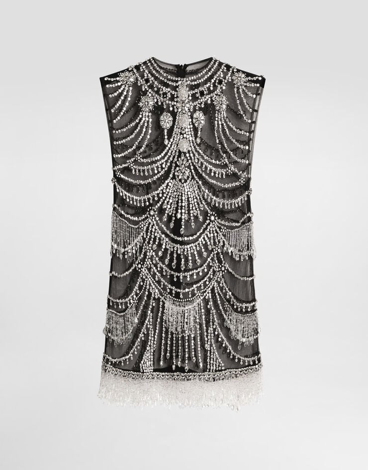 Dolce & Gabbana Short tulle dress with chandelier embroidery Multicolor F60EAZGDDF4