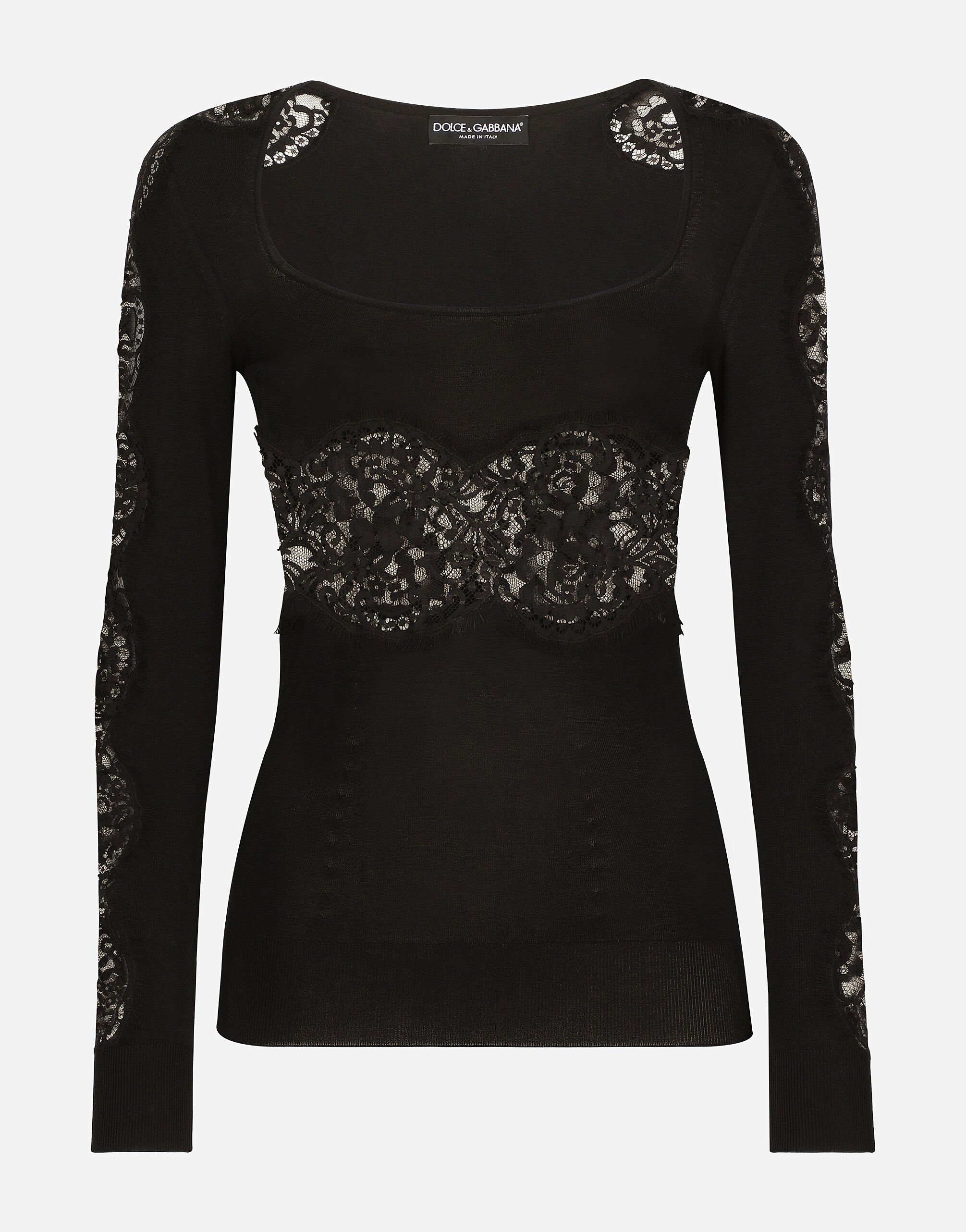 Viscose sweater with lace inserts in Black for Dolce Gabbana US