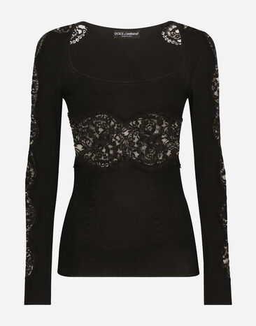 Dolce & Gabbana Pullover aus Viskose mit Spitzeneinsätzen Schwarz FXX19TJFMAX