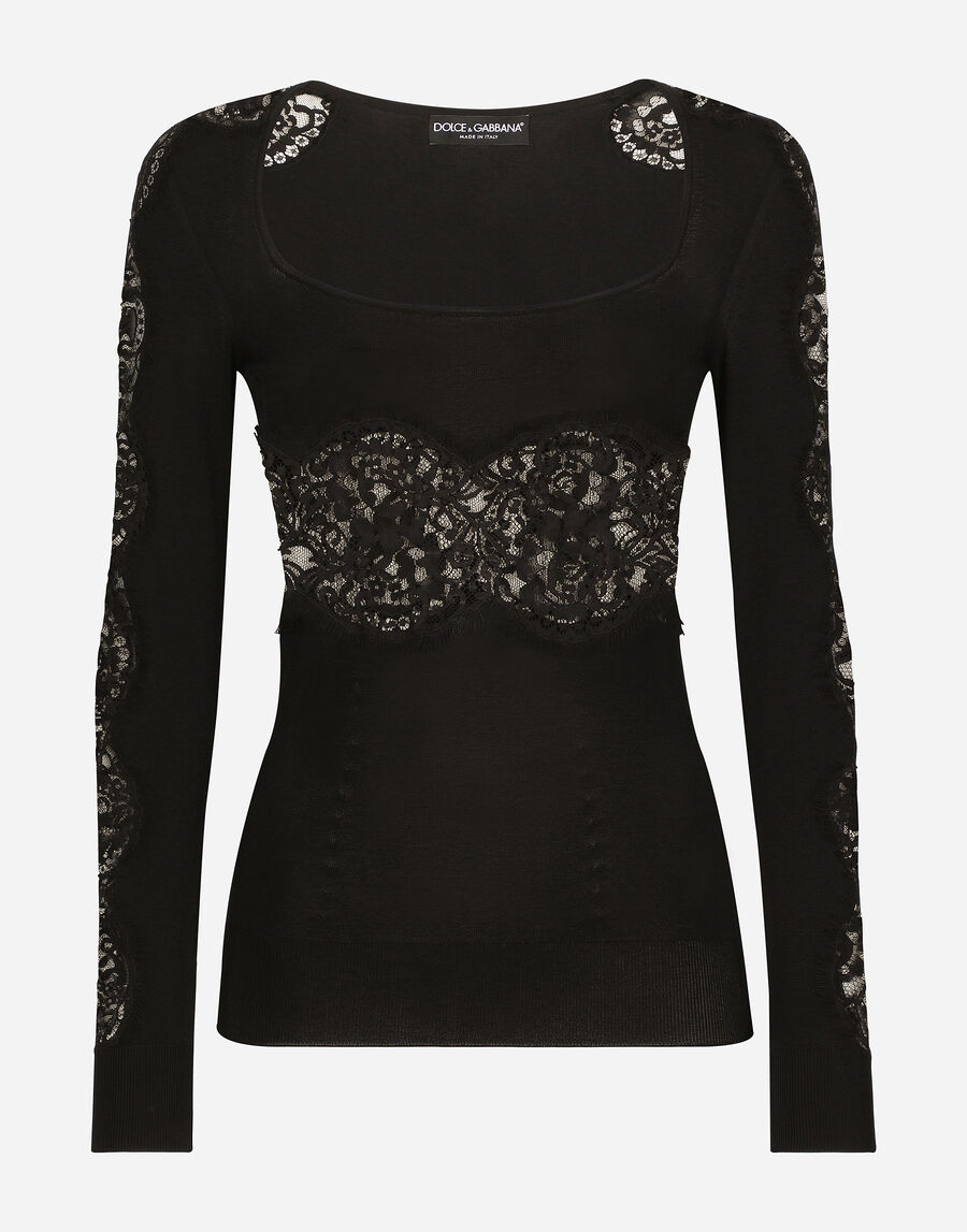 Viscose sweater with lace inserts