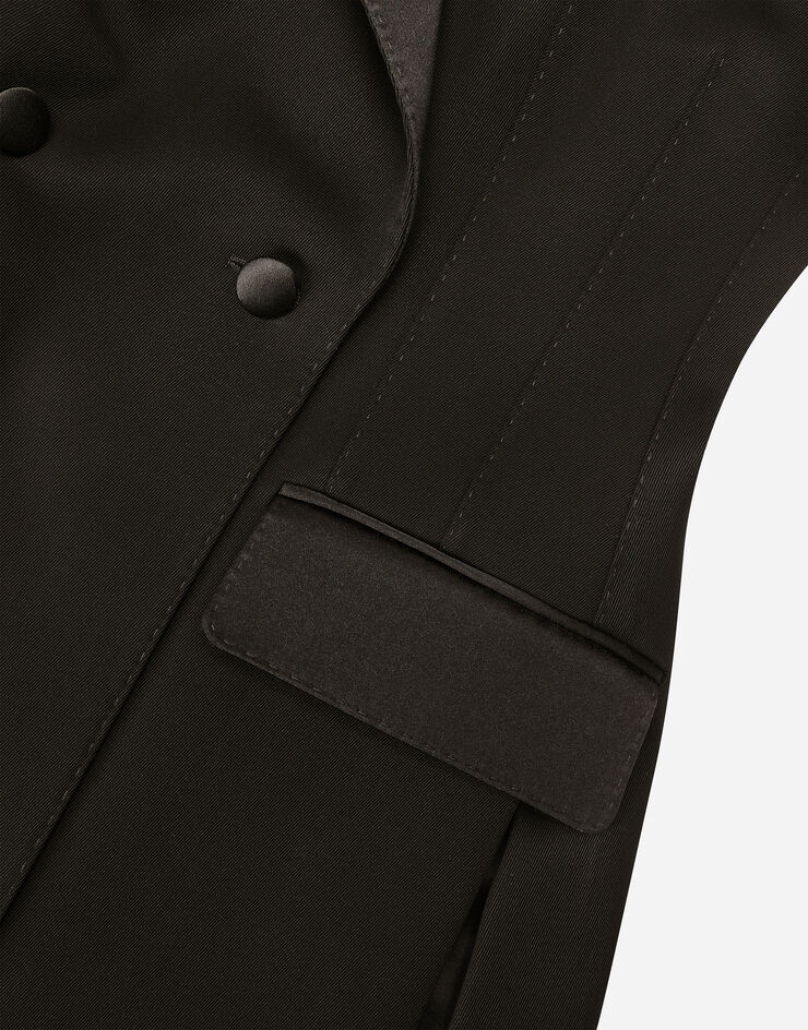 Dolce & Gabbana Giacca doppiopetto in tela di lana con spacchi laterali Nero F29ZMTFU28J