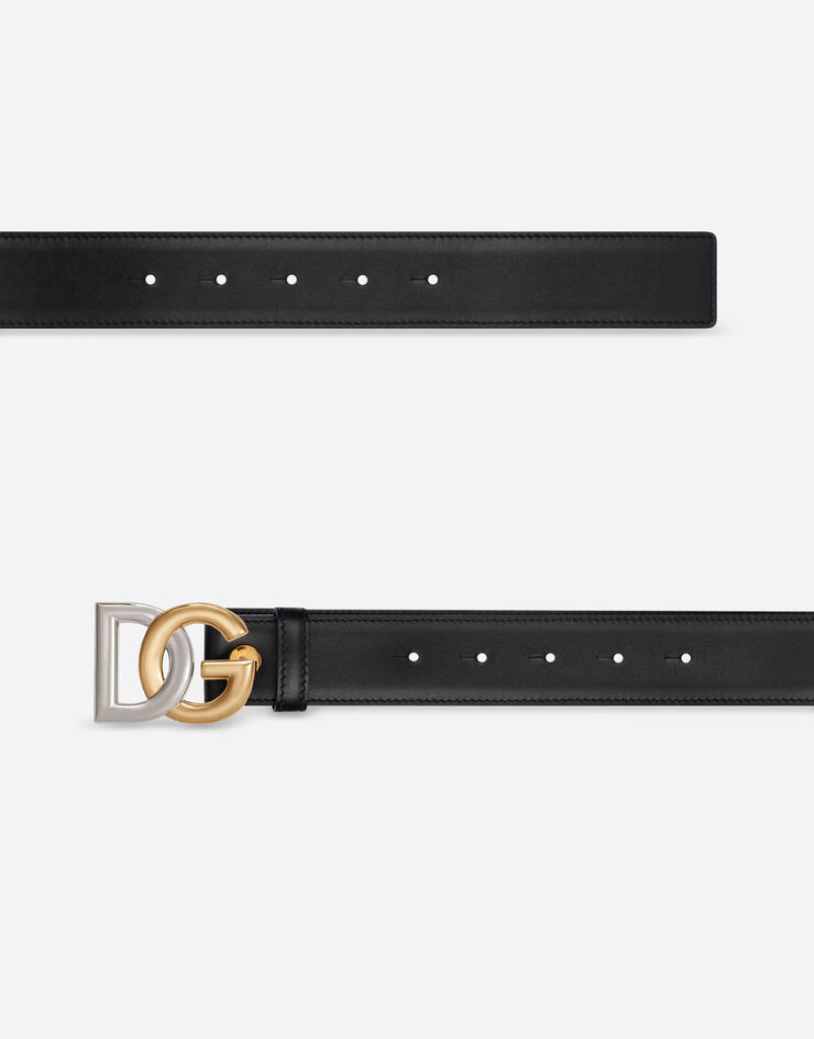 Dolce & Gabbana Ceinture en cuir de veau avec logo DG bi-métal Noir BC4772AG251