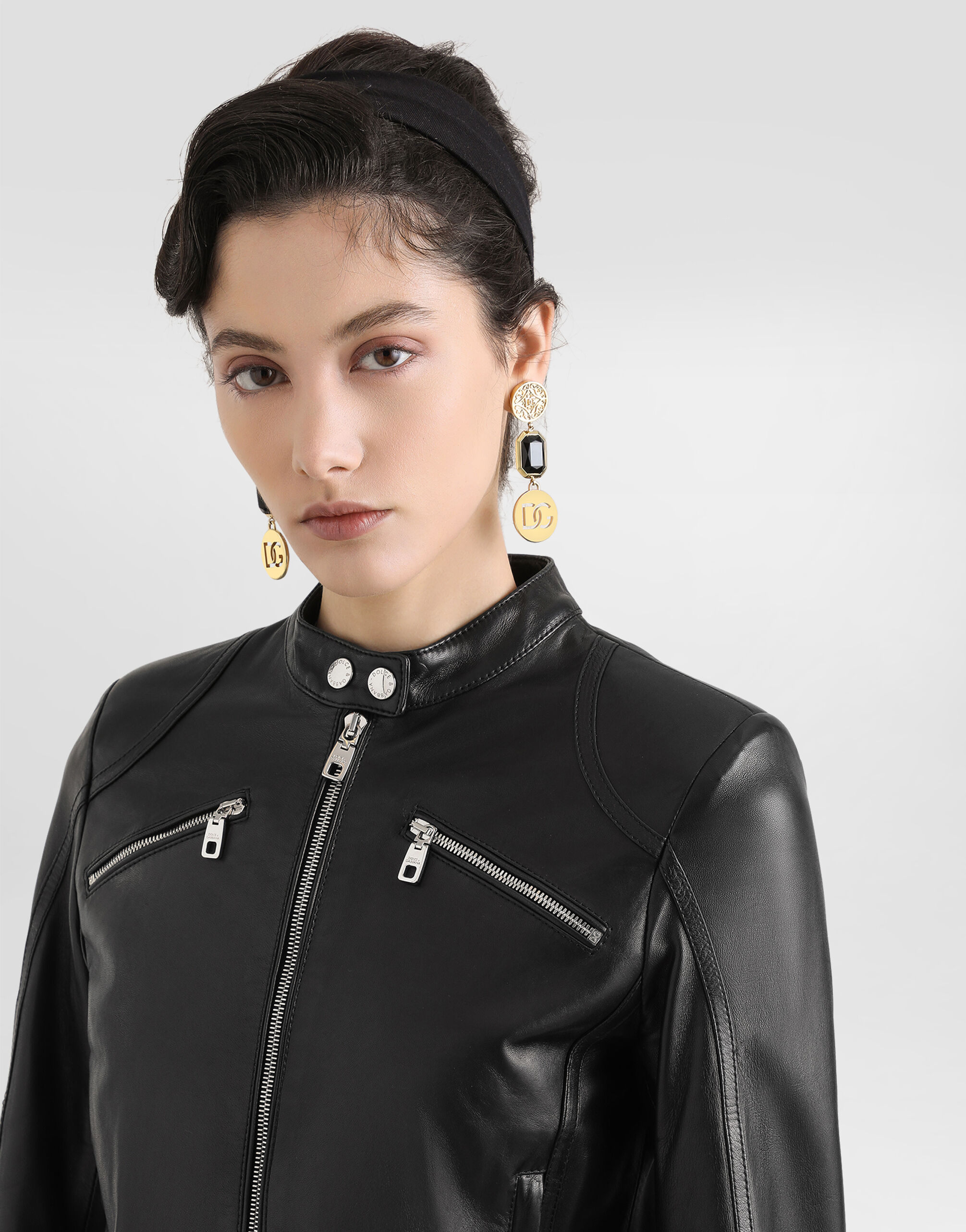 Blackのウィメンズ レザー バイカージャケット | Dolce&Gabbana®