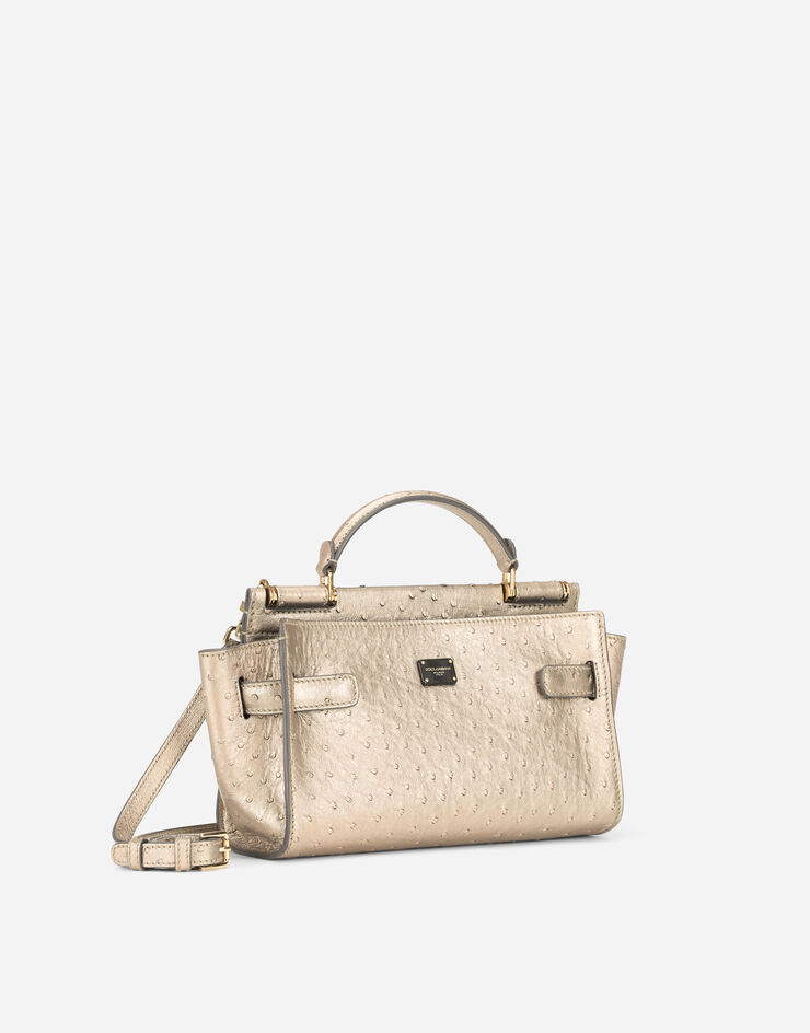 Dolce & Gabbana Sac Sicily 62 soft petit format en cuir d’autruche métallisé Doré BM6975A8N07