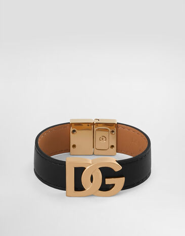 Dolce & Gabbana Armband aus Kalbsleder mit DG-Logo Schwarz BJ0815AP599