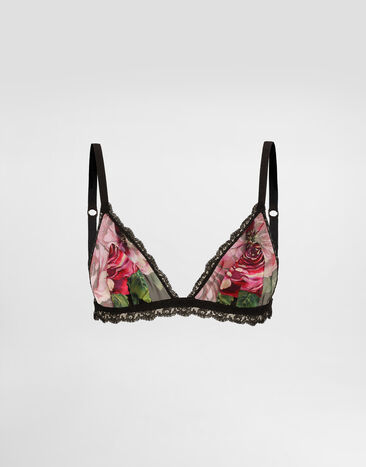 Dolce & Gabbana Rose-print satin and tulle triangle bra Pale Pink O1B12TON06G