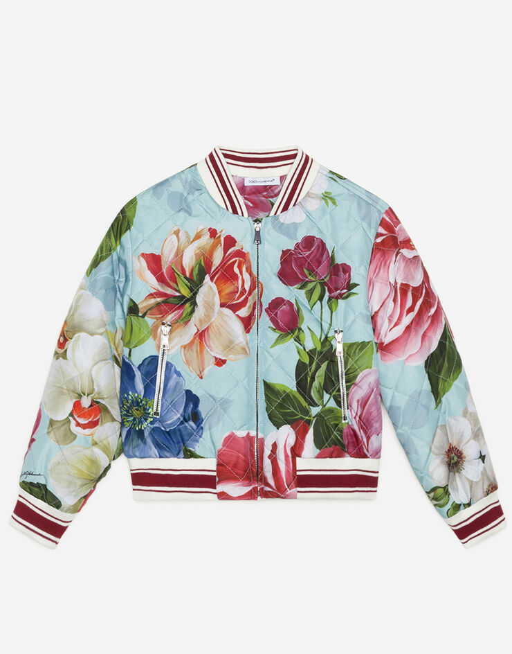 Dolce & Gabbana NYLON BOMBER JACKET WITH FLORAL PRINT AND LIGHT BLUE BOTTOM FLORAL PRINT L5JBINHSM27