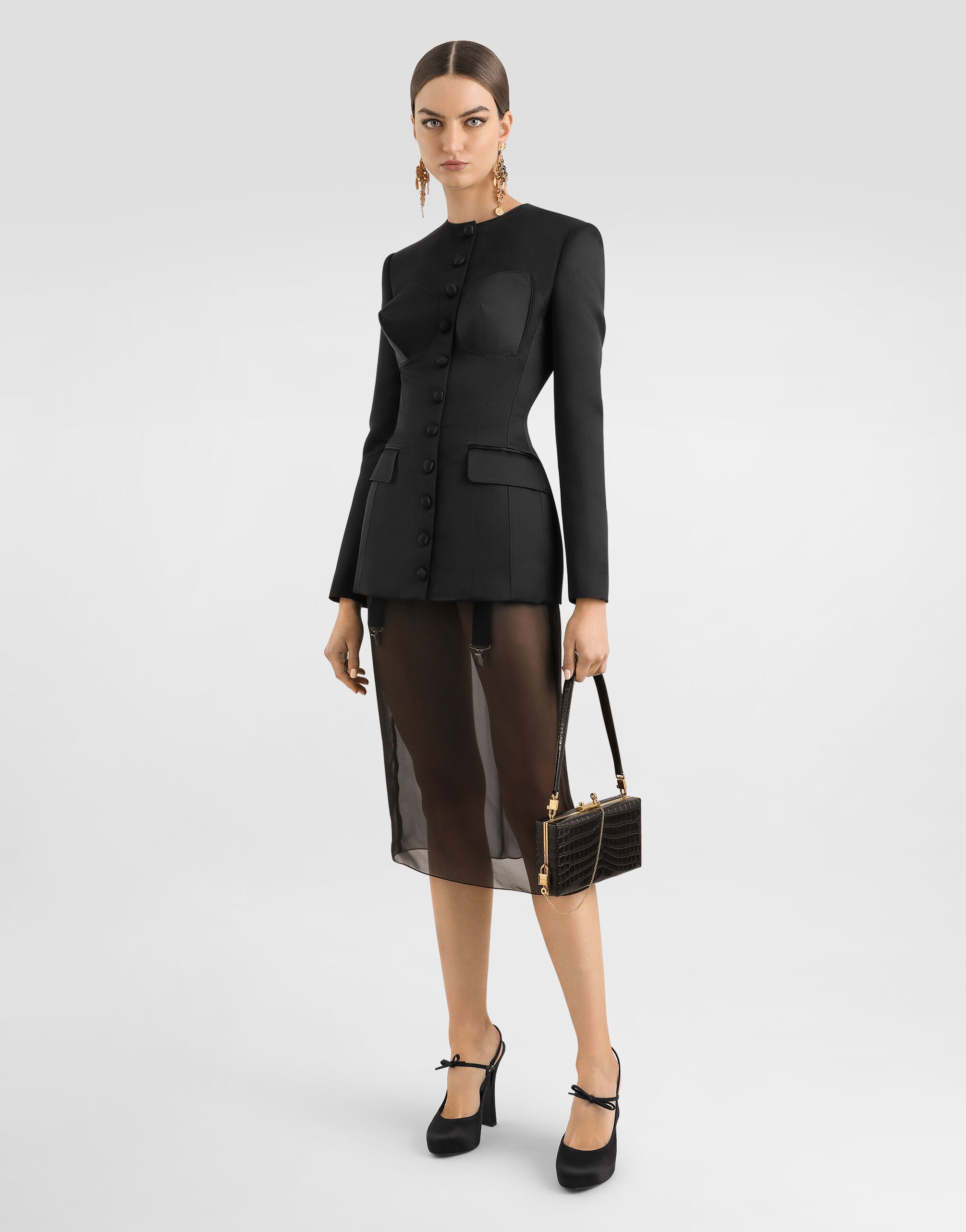 ジャケット DOLCE GABBANA Women Outer F27CETHUMKN N0000 Black Single-breasted duchess jacket with conical cups in Black