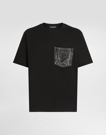 Dolce & Gabbana Cotton T-shirt with breast pocket and logo embroidery Black G8SR8TG7O8E