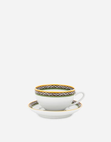 Dolce & Gabbana Set 2 Porcelain Teacups with Saucers Multicolor TC0S13TCALI