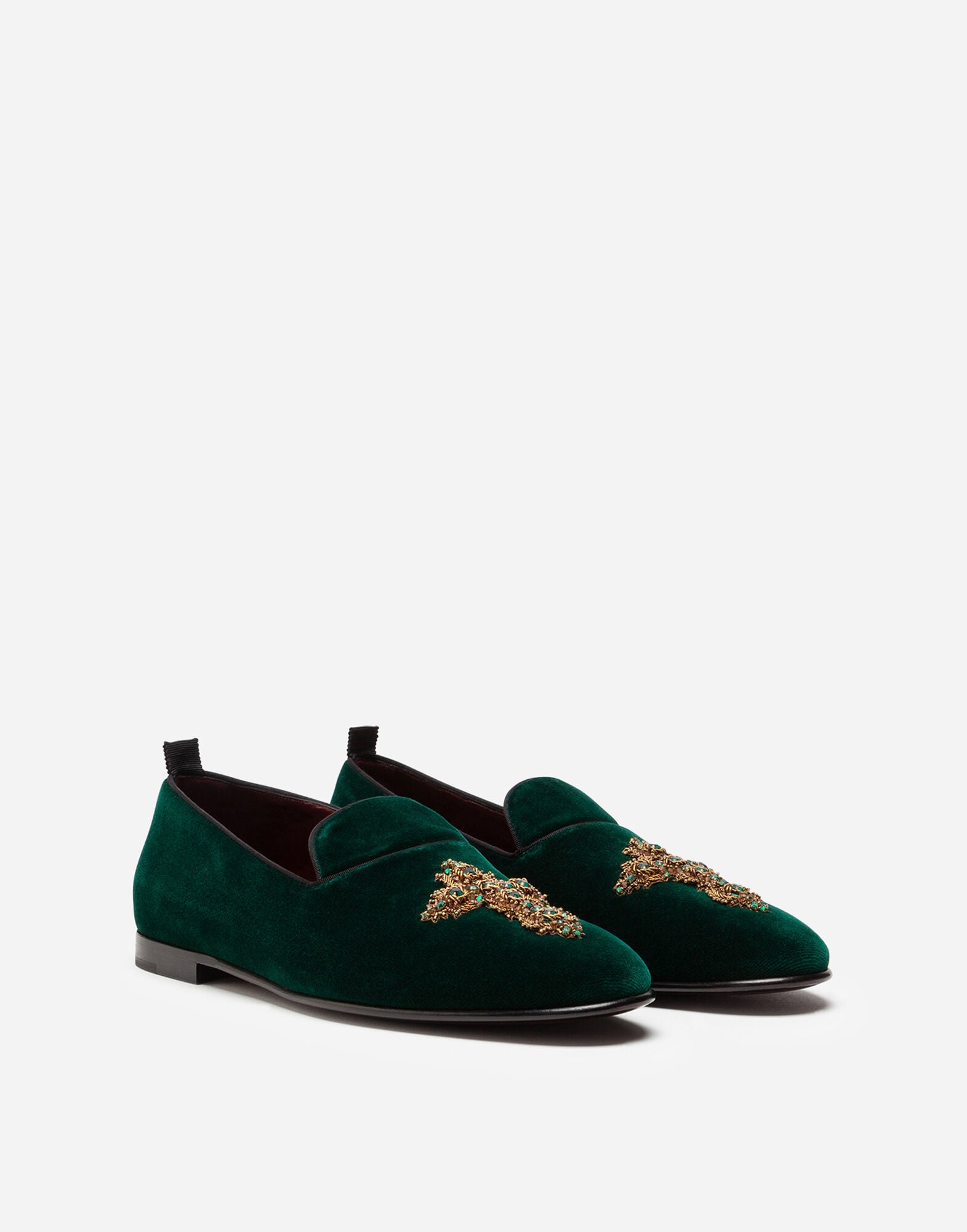 定価\124,300 DOLCE&GABBANA オペラシューズ グリーンのメンズ オペラシューズ ベルベット エンブロイダリー