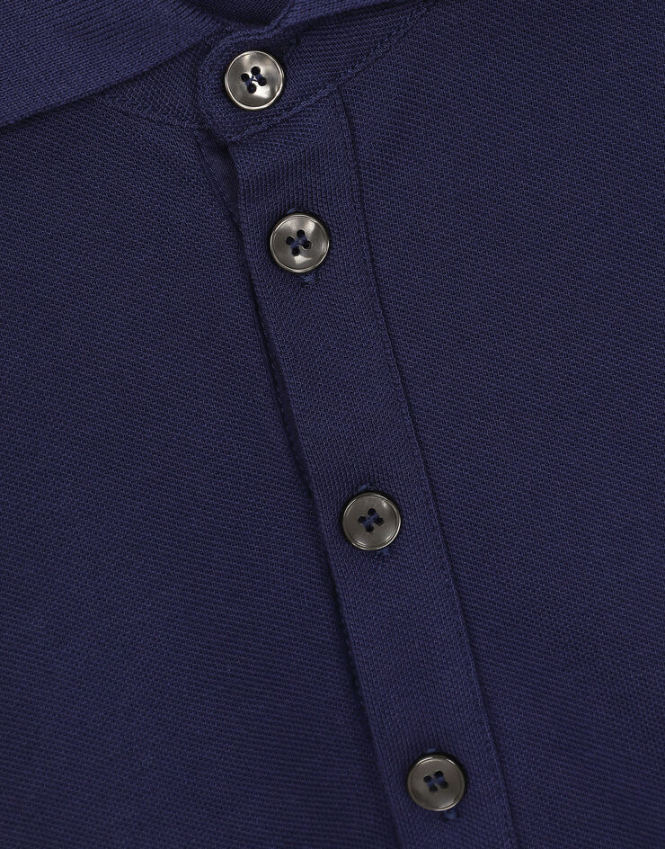 Dolce & Gabbana Polo en piqué de coton à broderie Bleu G8LZ1ZG7WUR
