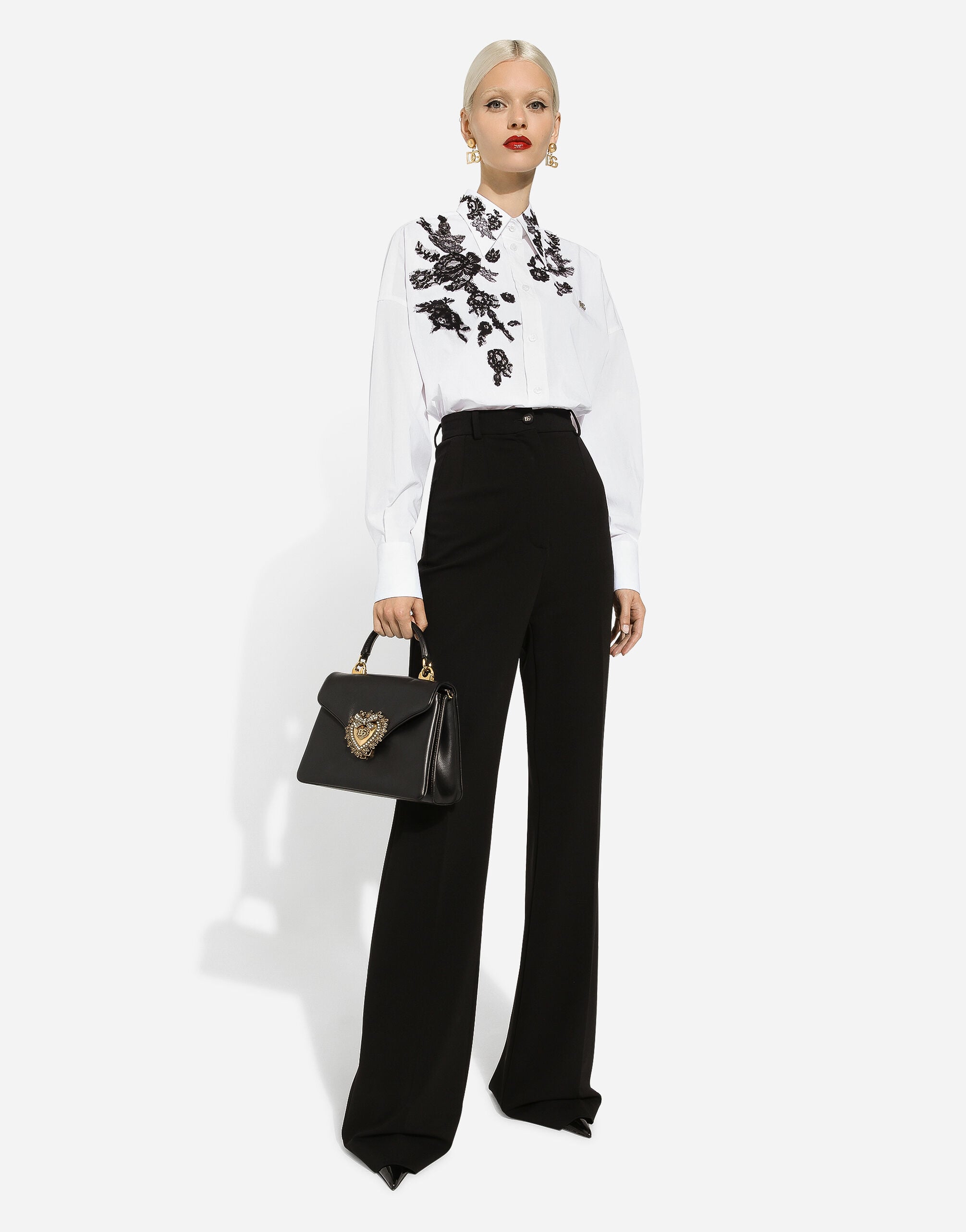 Oversize cotton shirt with lace appliqués in White for Women