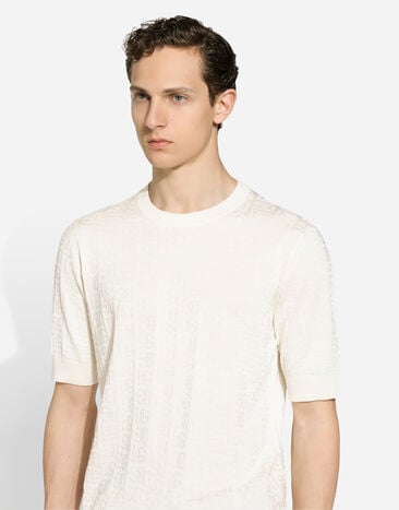 Dolce & Gabbana Jersey de cuello redondo en jacquard de seda con logotipo DG White GXX03TJBSOS