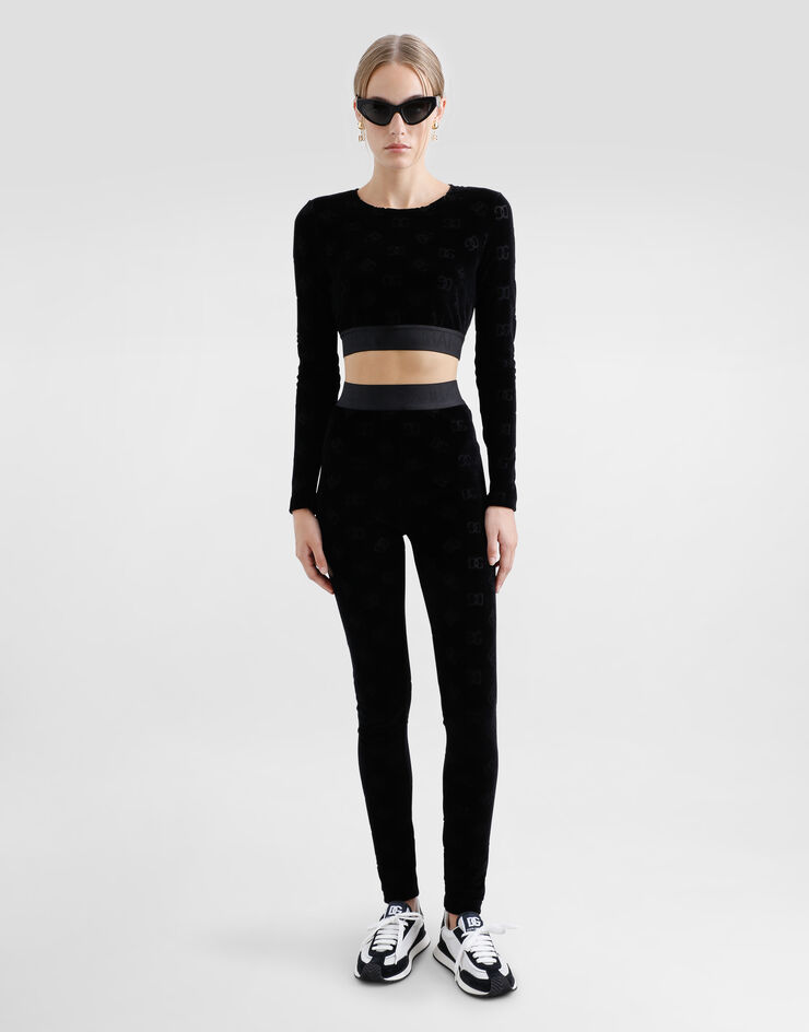 Dolce & Gabbana توب كروب من شينيل قطني بشعار DG جاكار أسود F778LTFJ7DL