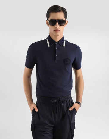Dolce & Gabbana Technical piqué polo shirt with embroidery Blue G8SW8ZHU7WZ
