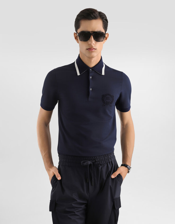 Dolce & Gabbana Technical piqué polo shirt with embroidery Blue G8SW8ZHU7WZ