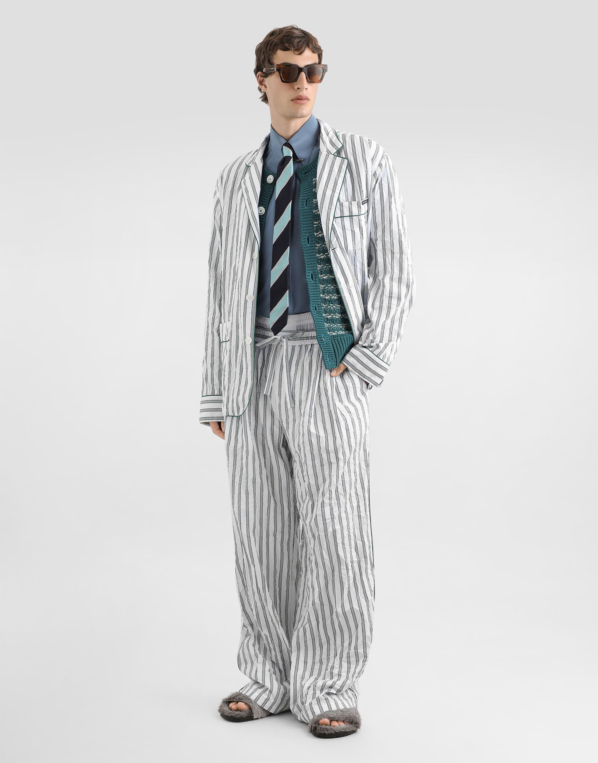 Crinkled striped poplin vanity trousers in Multicolor for Men