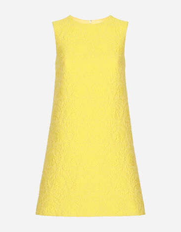 Dolce & Gabbana Kurzes A-Linien-Kleid aus floralem Jacquard Gelb F29UCTHJMOK