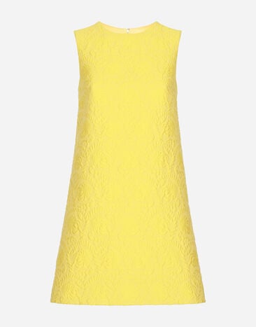 Dolce & Gabbana Kurzes A-Linien-Kleid aus floralem Jacquard Gelb F29UCTHJMOK