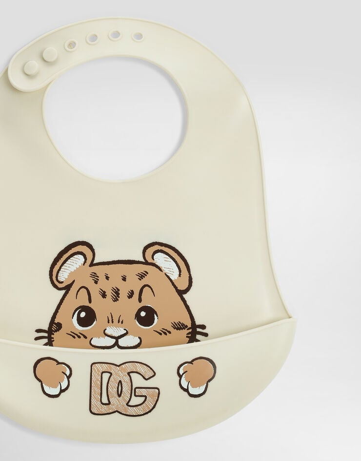 Dolce & Gabbana Silicone bib with printed leopard White LN5H41G7PZV