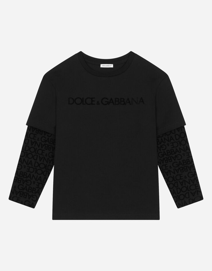 Long-sleeved jersey T-shirt with flocked logo print