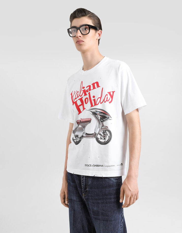 Dolce & Gabbana Camiseta de algodón con estampado Vespa Blanco G8PN9TG7O4S