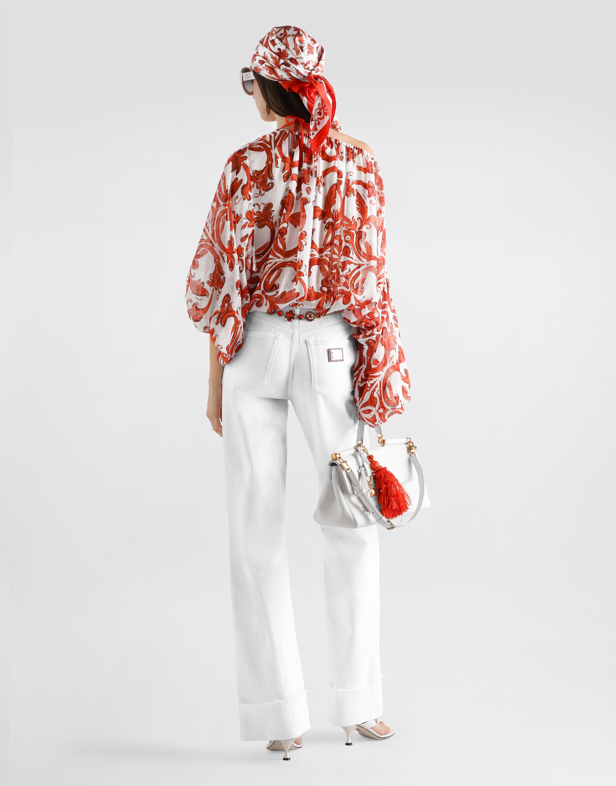 Majolica-print poplin top in Multicolor for Women | Dolce&Gabbana® US