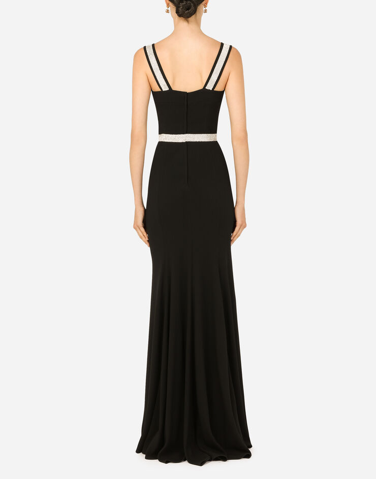 Dolce & Gabbana Long cady dress with rhinestone details Black F6ZO8ZFUIAH