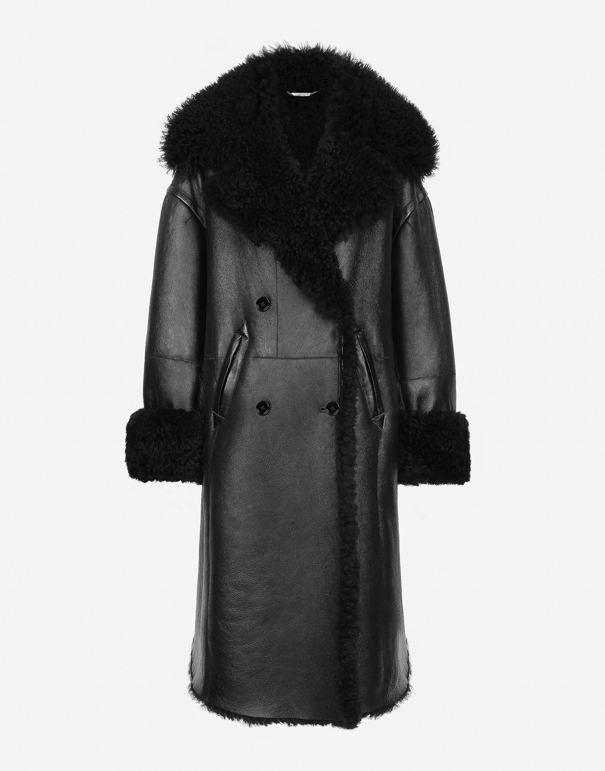 Double breasted shearling coat in Black for Dolce Gabbana US