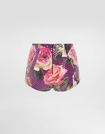 Dolce & Gabbana Sequin-embroidered cady high-waisted panties with rose print Print O2A18TFSIBY