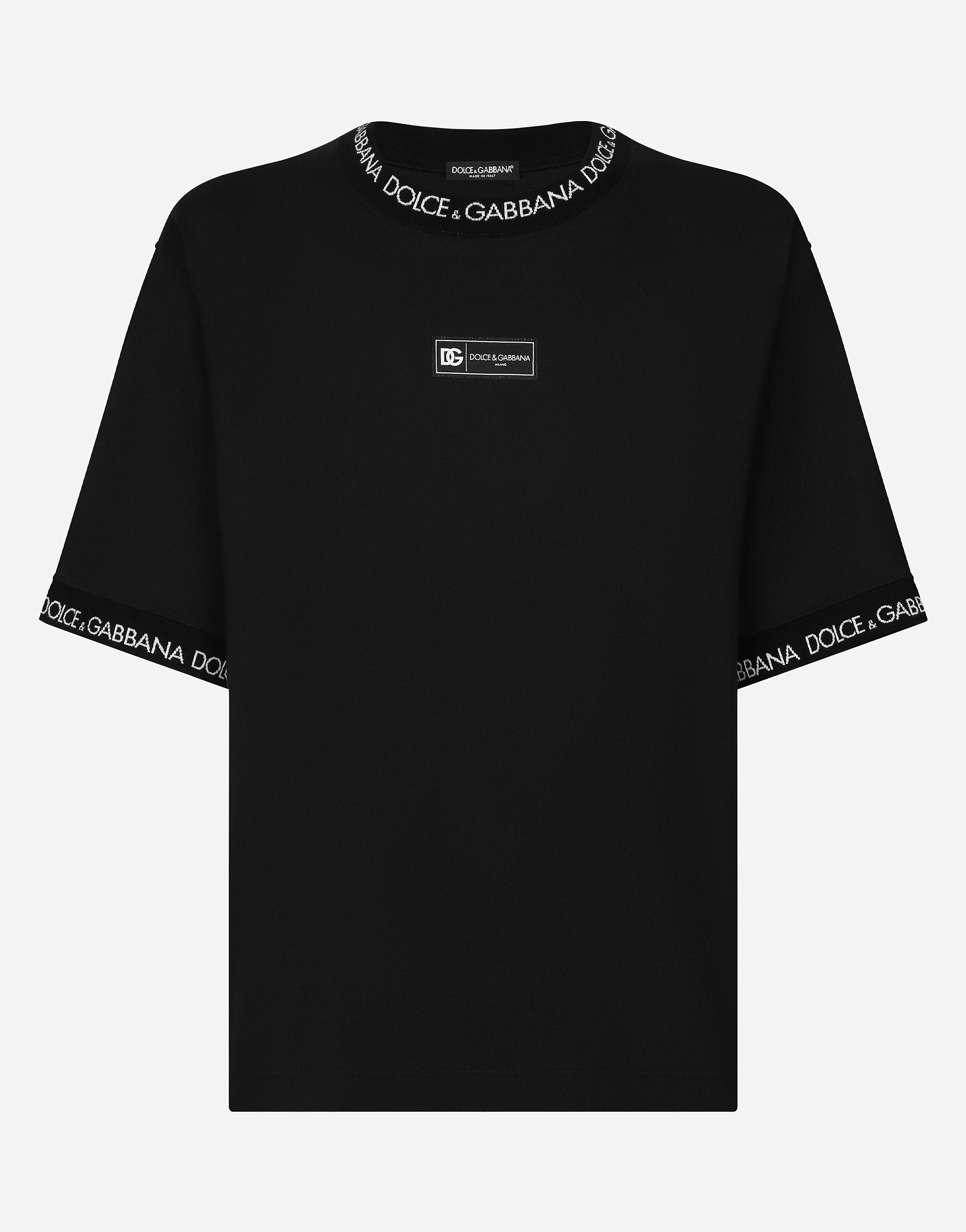 Dolce & Gabbana Short-sleeved cotton T-shirt with all-over logo Black GXM96TJEMK9
