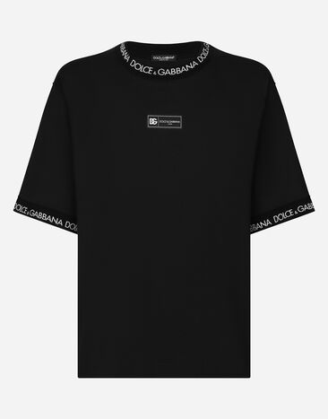 Dolce & Gabbana Short-sleeved cotton T-shirt with all-over logo Black G8RK1THU7MA