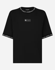 Dolce & Gabbana Short-sleeved cotton T-shirt with all-over logo Black G9AKPTG7L3R