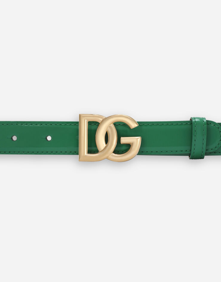 Dolce & Gabbana Cinturón en piel de becerro brillante con logotipo DG Verde BE1447A1037