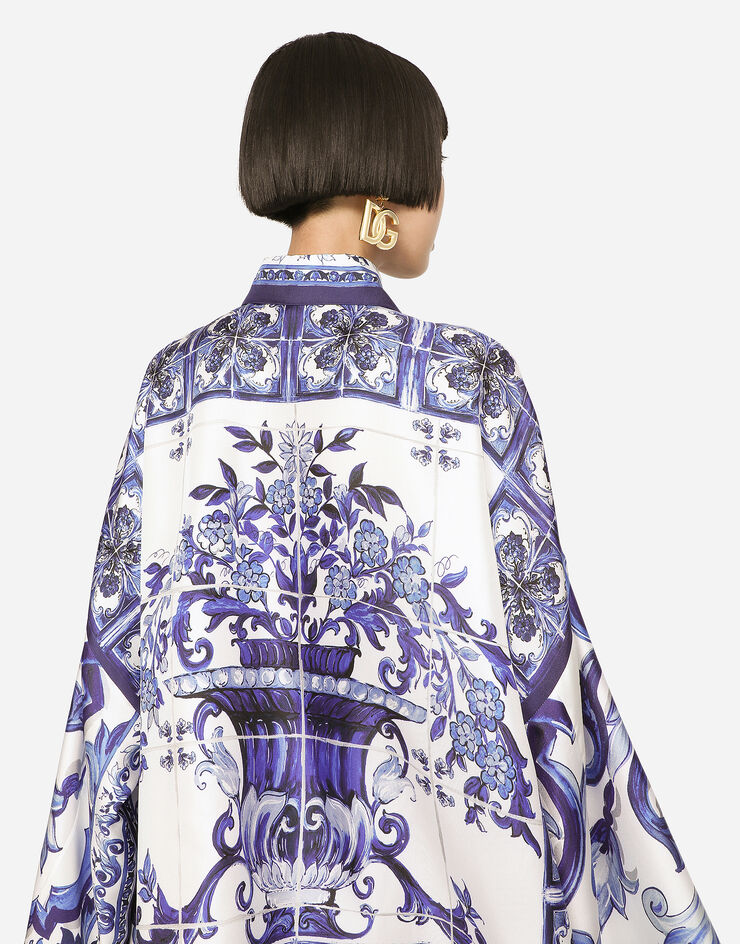 Dolce&Gabbana Camisa de sarga con estampado de mayólica con aberturas Multicolor F5O28THI1BO
