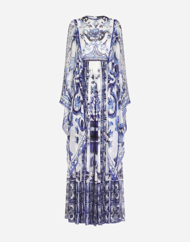 Dolce&Gabbana Vestido largo de chifón con estampado de mayólica Multicolor F6ADQTHI1BR