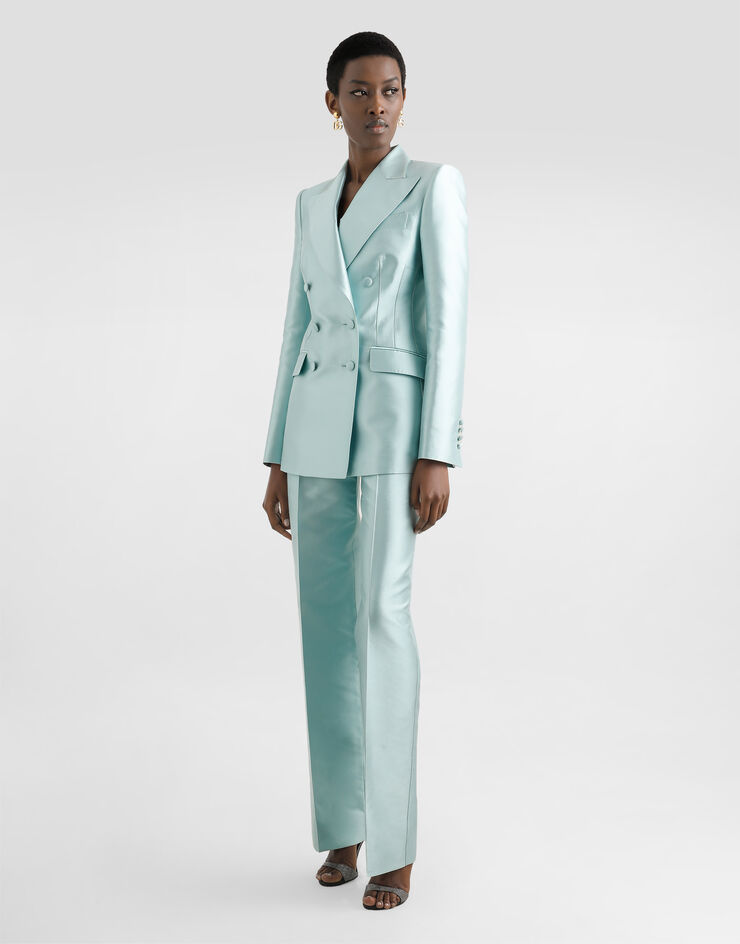 Dolce & Gabbana Shantung silk trousers Blue FTDDWTFU1JK