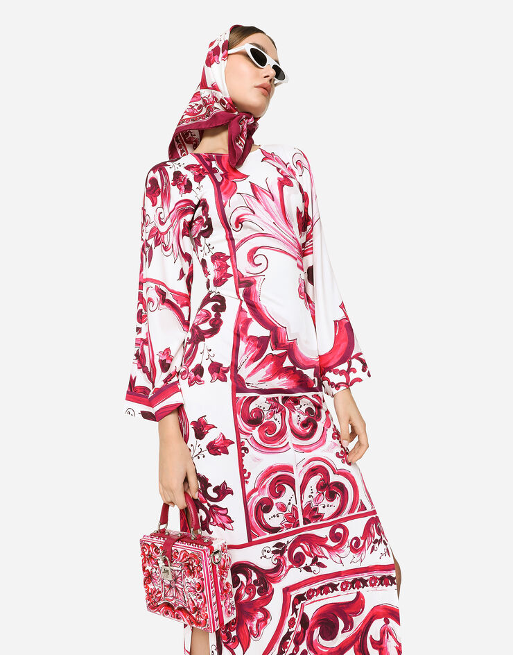 Dolce&Gabbana Long Majolica-print organzine dress Multicolor F6CQBTFS8C0