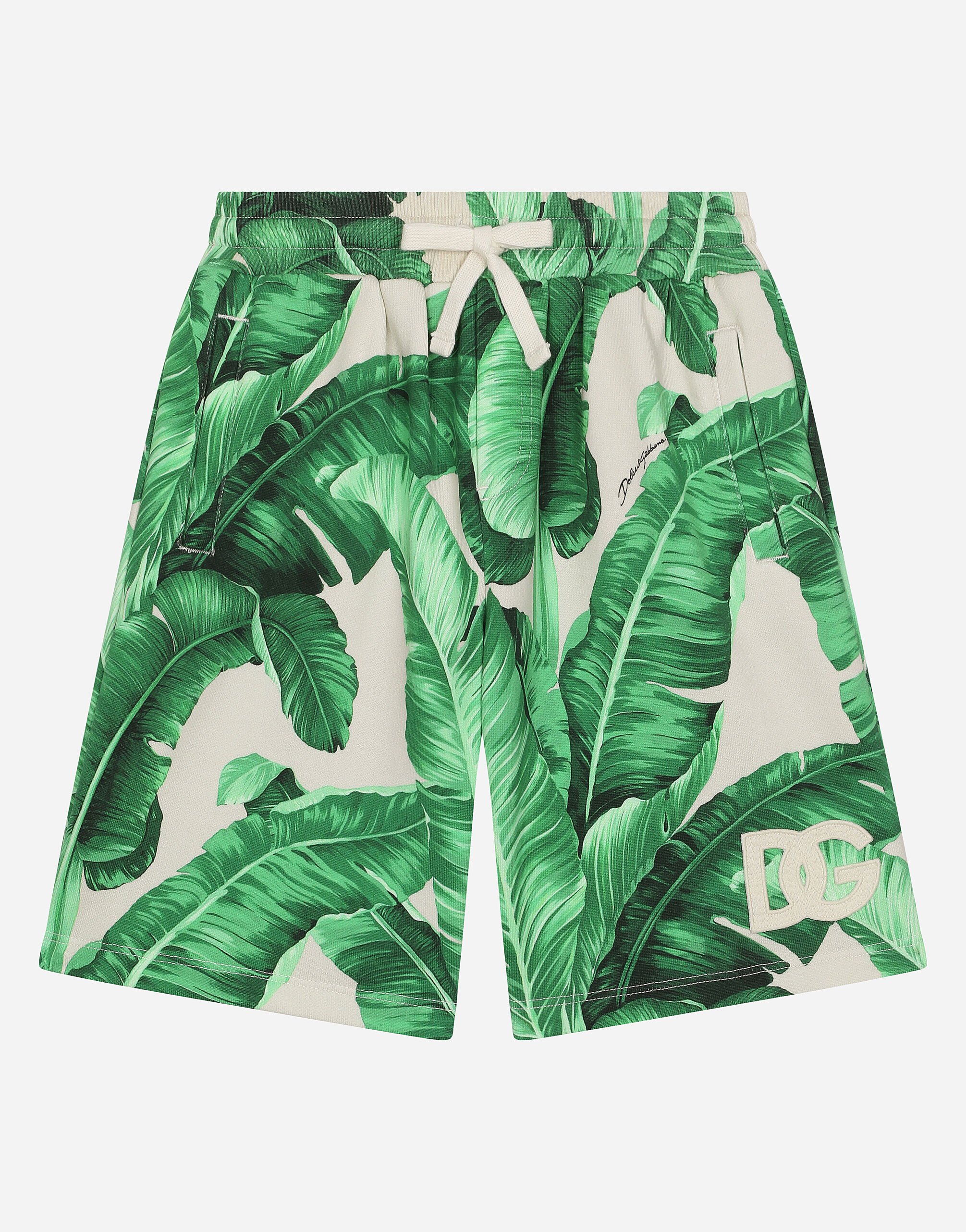 Dolce & Gabbana Jersey jogging shorts with banana-tree print Beige L43Q54G7NWW