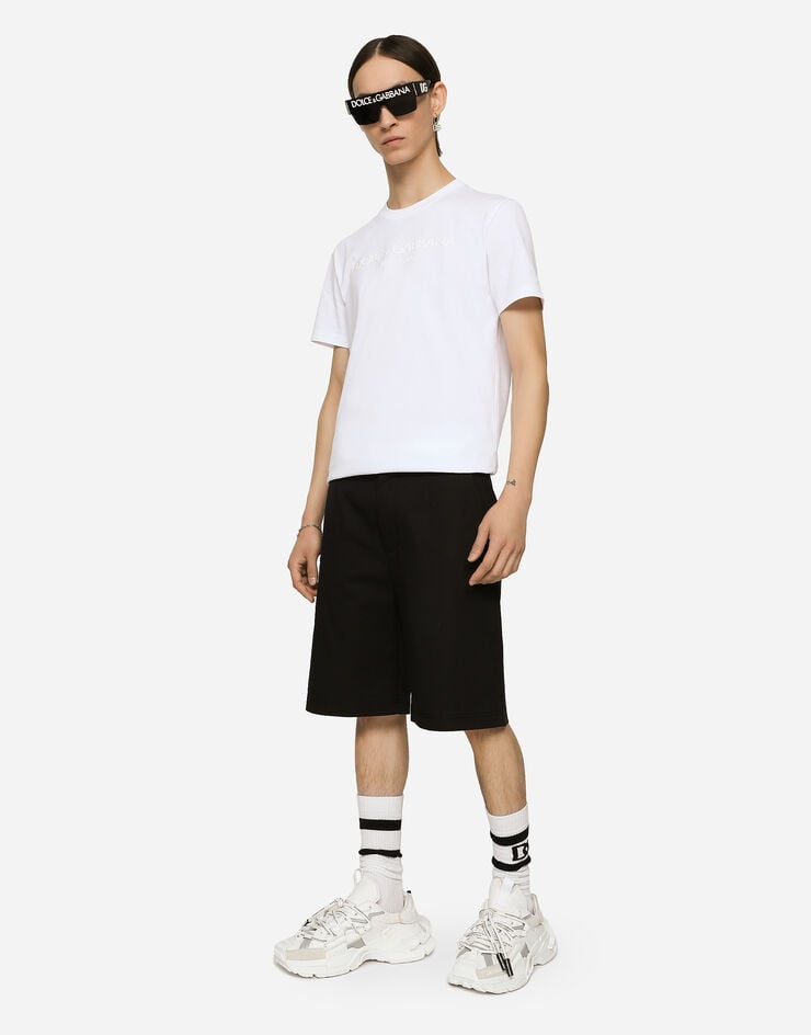 Dolce & Gabbana Stretch cotton shorts with branded tag Black GVC4HTFUFMJ