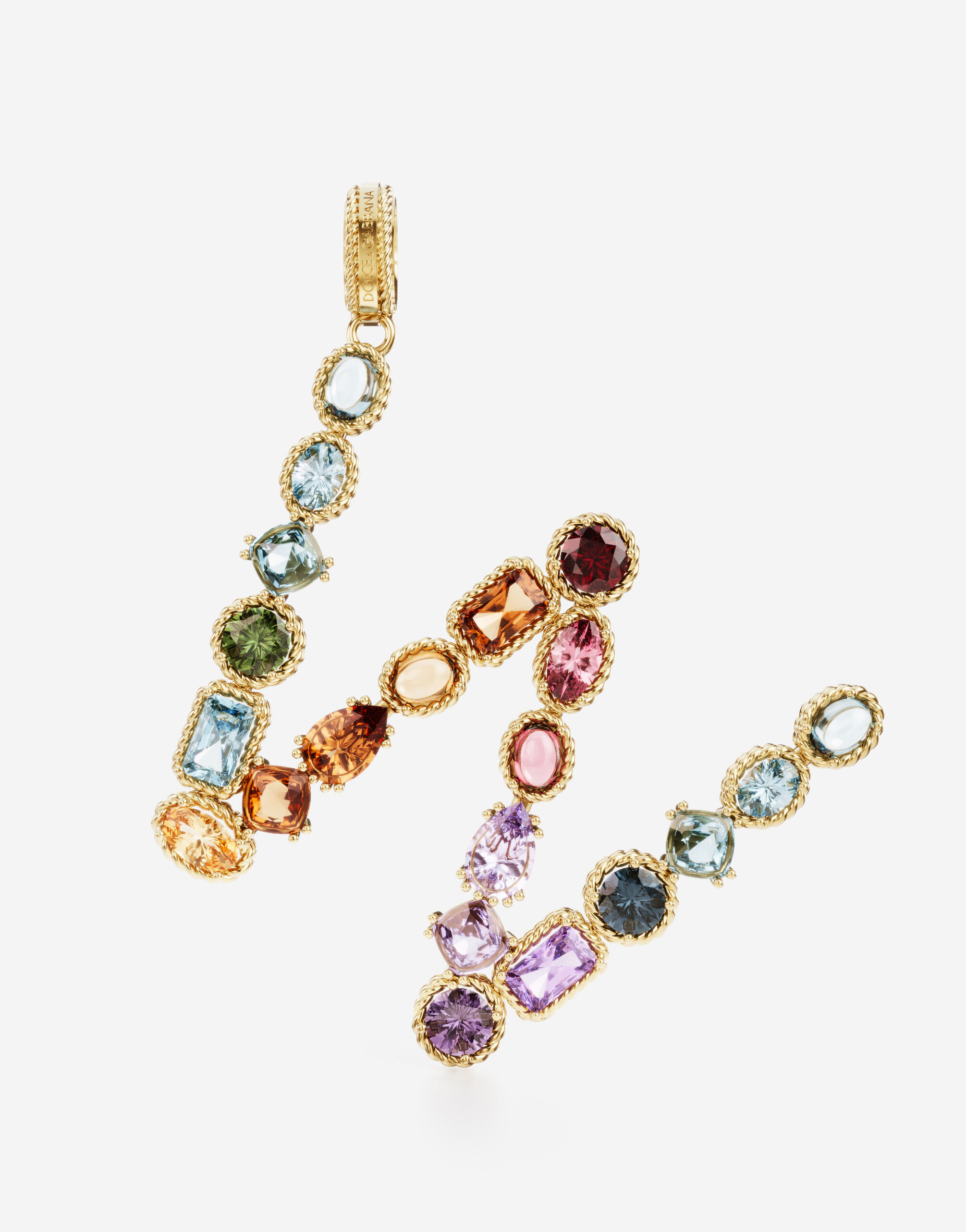 Dolce & Gabbana Подвеска в форме буквы W Rainbow alphabet из желтого золота 18 карат с разноцветными камнями ЗОЛОТОЙ WANR1GWMIXA
