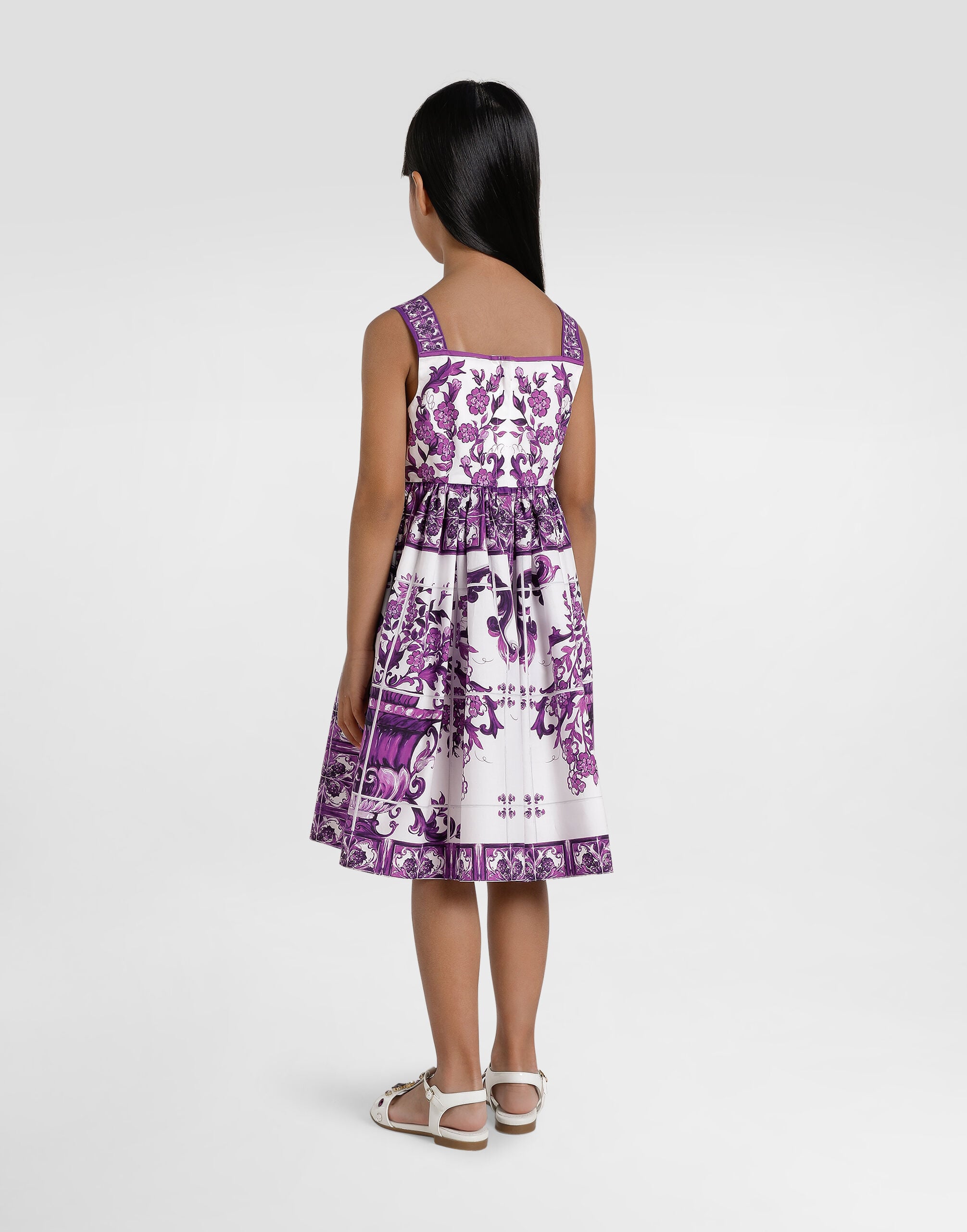 Majolica-print sleeveless popeline dress in Multicolor for Girls