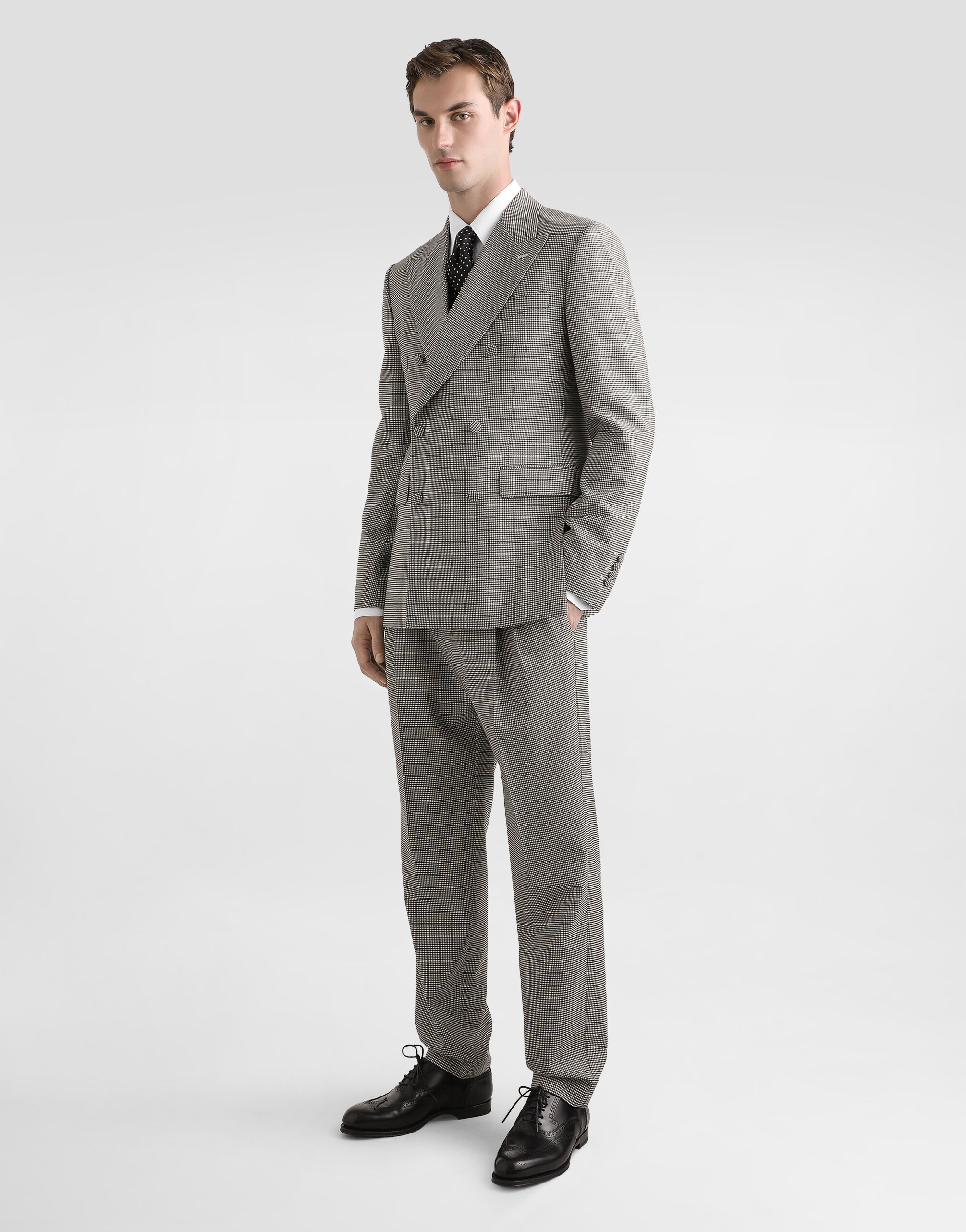Double-breasted sicilia light jacket in houndstooth wool in